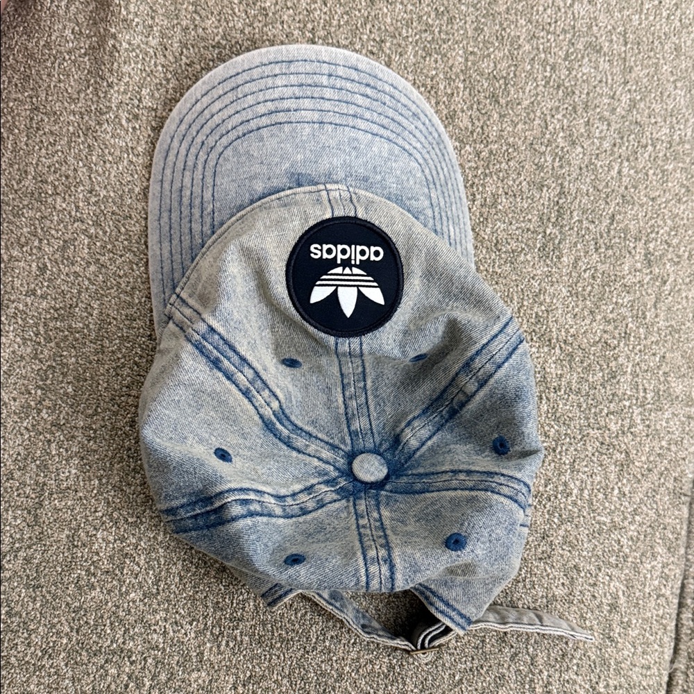 adidas Light Blue Denim Trefoil Patch Baseball Cap - Picture 11 of 11